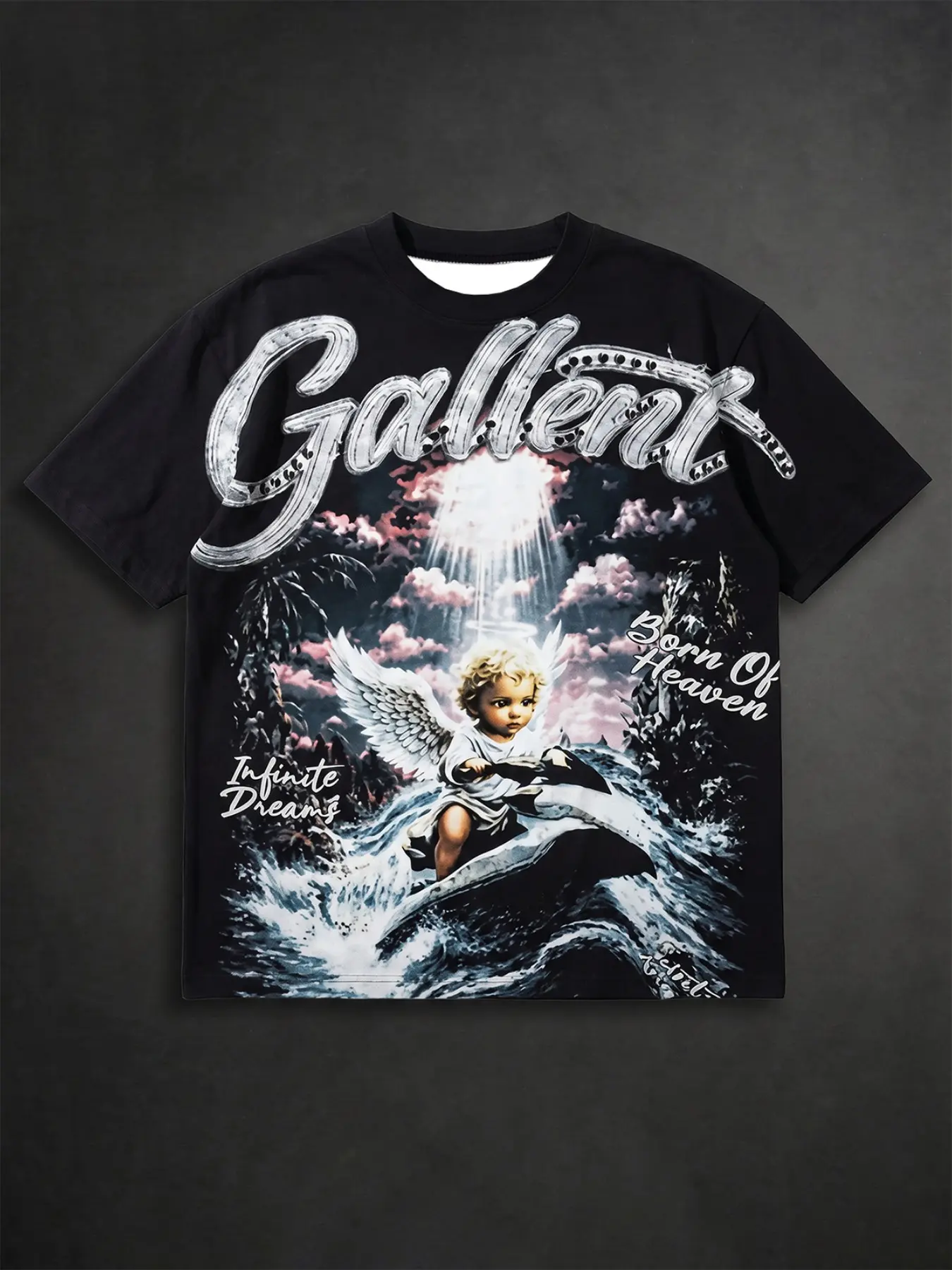 Men's Fashion Street Sport T-Shirt, Sporty, Creative Angel Baby Faith Print, Loose-Fitting Long Sleeve, All-Season Wear, Versatile Design