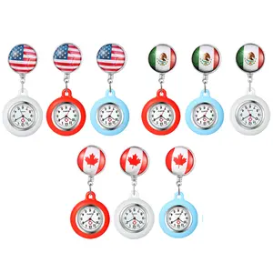 Stretchable Silicone Country Flag Fob Nurse Watch Clip On Work Pocket Watches