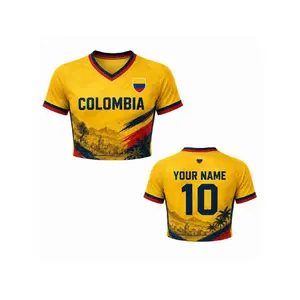 High-Quality Croptop Football Jersey Personalized Colombia Football Croptop Jersey - Custom Name Number, Colombia Pride Fan Shirt, North America Football Party, 2026 Football Sports Top Athletic Active Tops