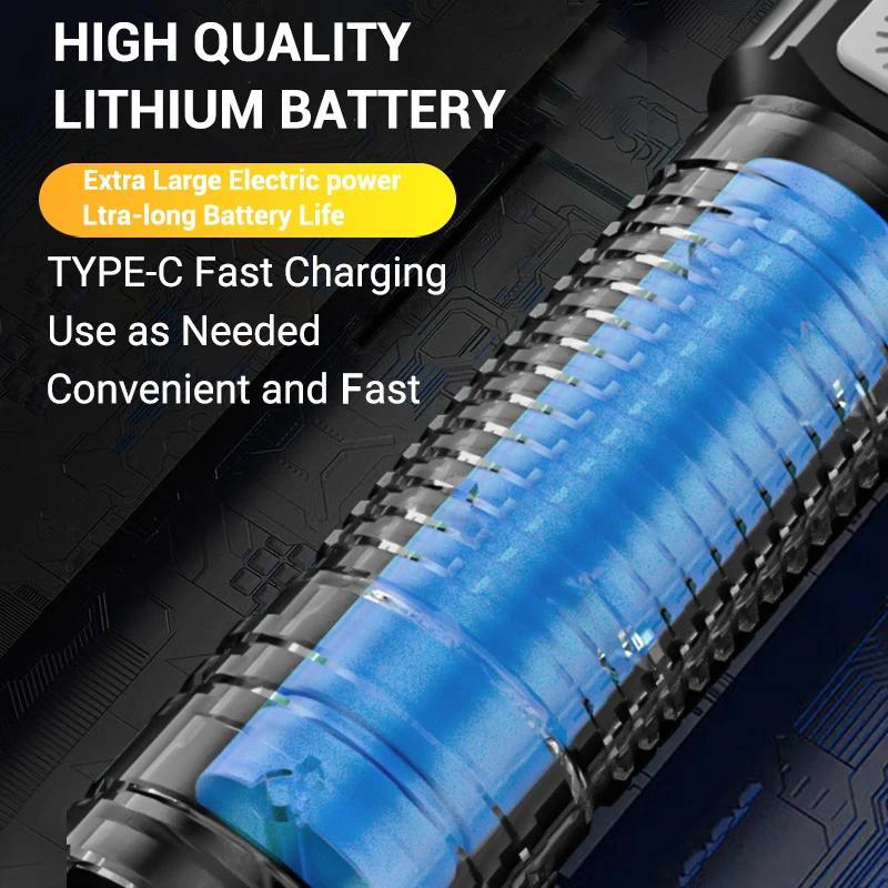 High Strong Power Led Flashlights Tactical Torch with Display Light USB Charging Camping Fishing Emergency Zoom Lantern