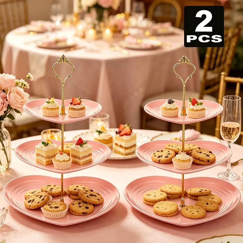 2pcs Heart-Shaped Three-Tier Party Cake Stand, Multi-Layer Snack Fruit Dessert Tray, Cupcake Stand Set, Cupcake Tower, Ideal for Tea Parties, Weddings, Picnics, Camping