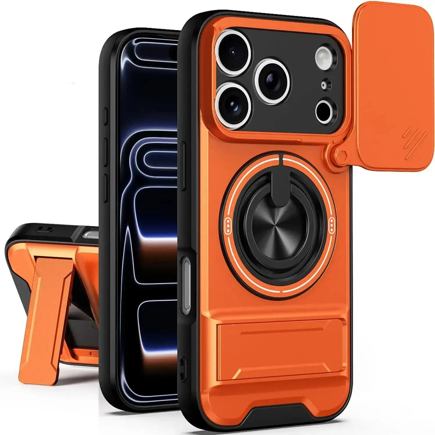 Magnetic MagSafe Compatible Phone Case for iPhone 17/16/15/14/13/12 Pro Max - Slide Camera Cover, 360° Rotating Ring Kickstand, Military-Grade Shockproof Protector, Heavy-Duty Rugged Armor Casing Accessories for Hands-Free Viewing