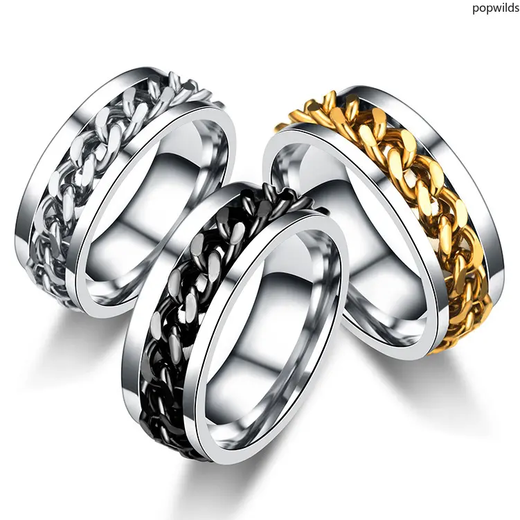 Men Titanium Steel Rotatable Chain Ring Multifunctional Beer Bottle Opener Spinner Ring Lucky Transfer Fashion Cool Finger Jewelry