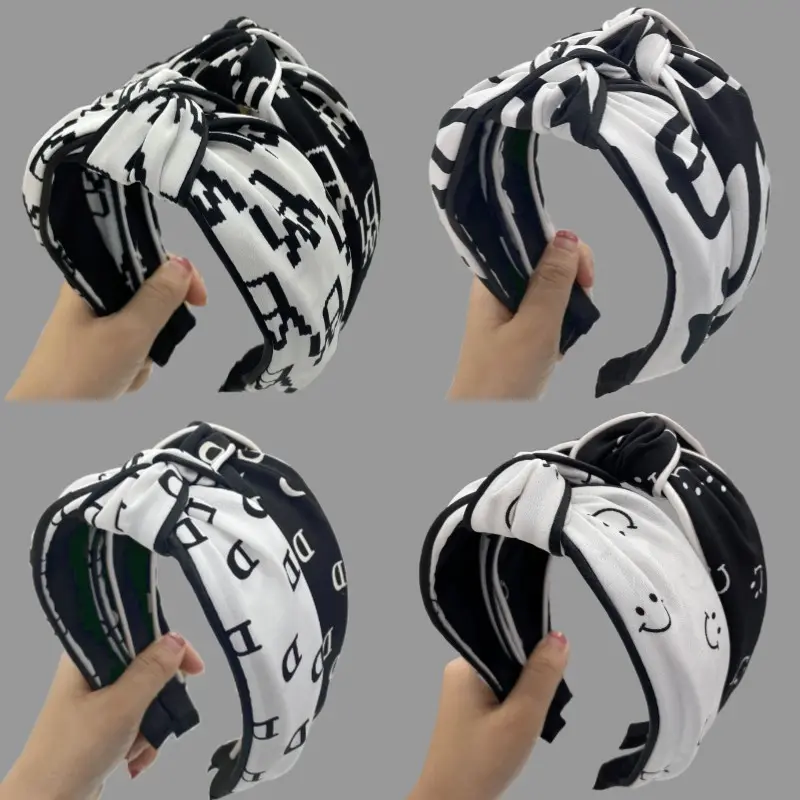 Korean Style Wide Headbands for Women Black Letter Bow Minimalist Hair Hoops Trendy Internet Celebrity Hair Accessories Versatile Autumn Winter Daily Outfit, Accessories For Women, Bow Accent, Daily Wear, Letter Print, Trendy Look