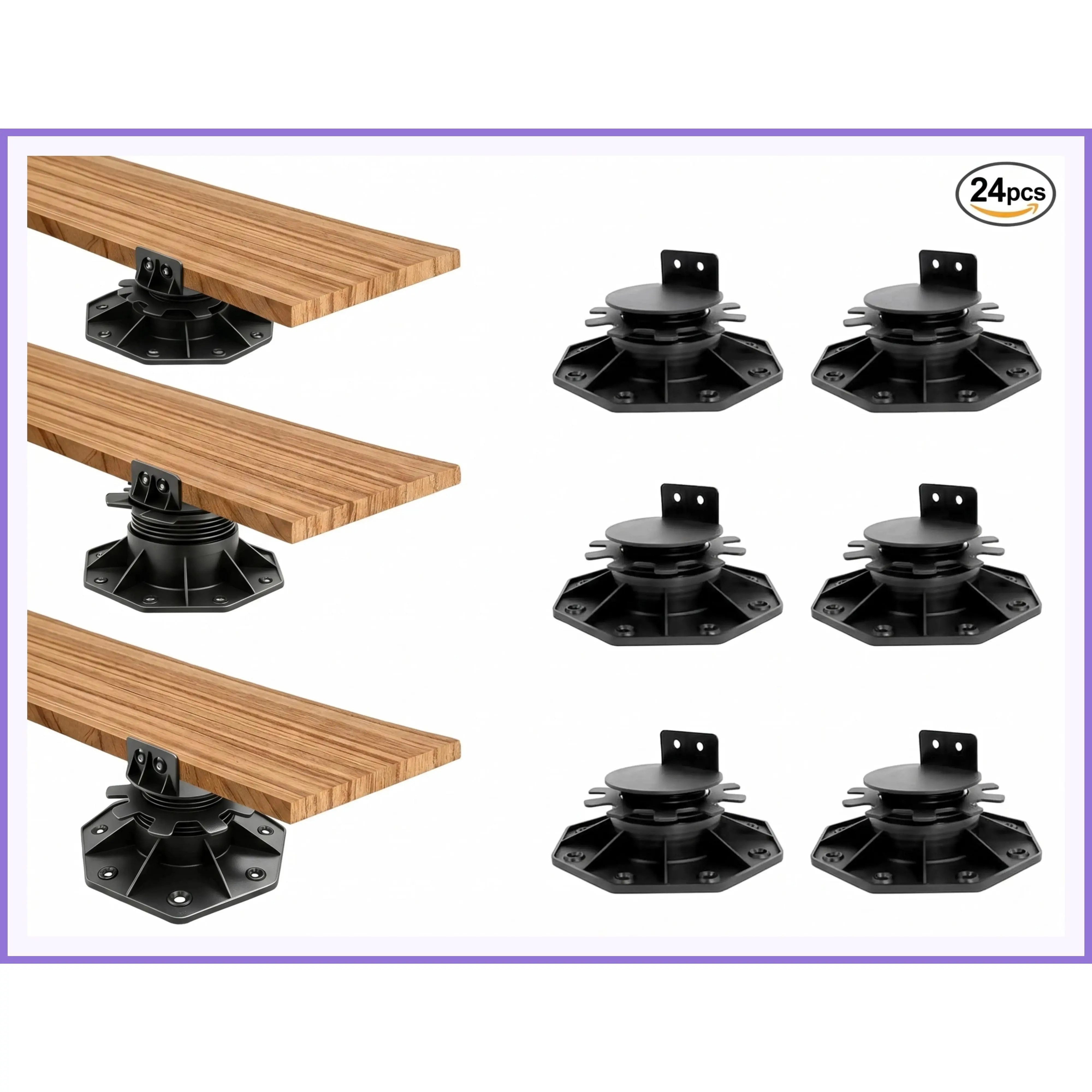 24-Pack Polypropylene Adjustable Deck Support Pedestal - Furniture Timber Decking Foundation Base with 1-3/16" to 2-3/8" Height Adjustment for ShedsGift.