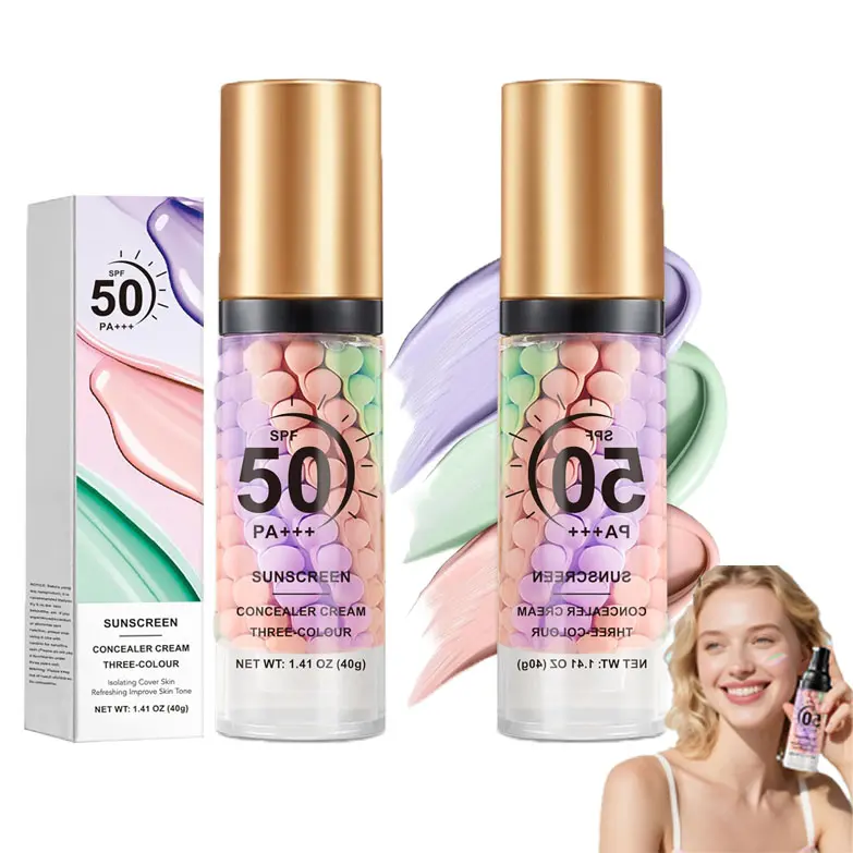 2PCS 3 in 1 Facial Makeup Primer, SPF50 PA+++ One Step Color Correcting Primer, Oil Control Moisturizing Sunscreen Color Corrector Serum, Radiance Brightening Long Lasting Makeup Base for Face Daily Use