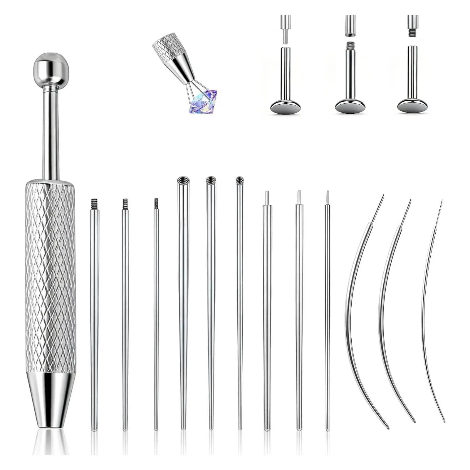14G 16G 18G 20G Stainless Steel Piercing Taper Ball Grabber Tool - Flat Back Earring Applicator Kit for Ear, Nose, Eyebrow, Tongue, Navel, Nipple, Lip JewelryGift