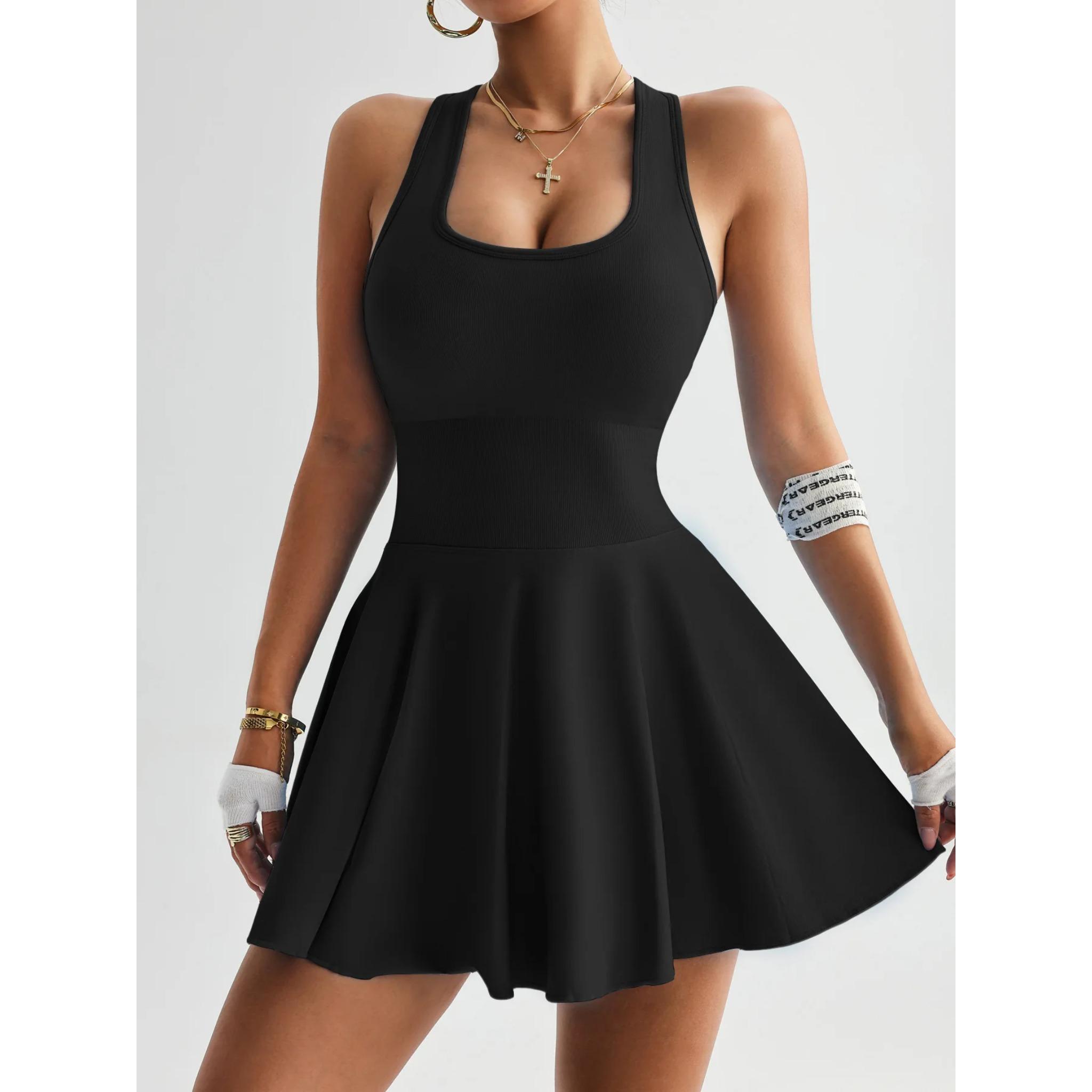 Women's tennis dress one-piece slim fit soft sportswear golf badminton suit with chest cushion sports yoga suit, Women's Seamless Racerback Tennis Dress with Built-in Shorts, Golf Activewear with Pockets