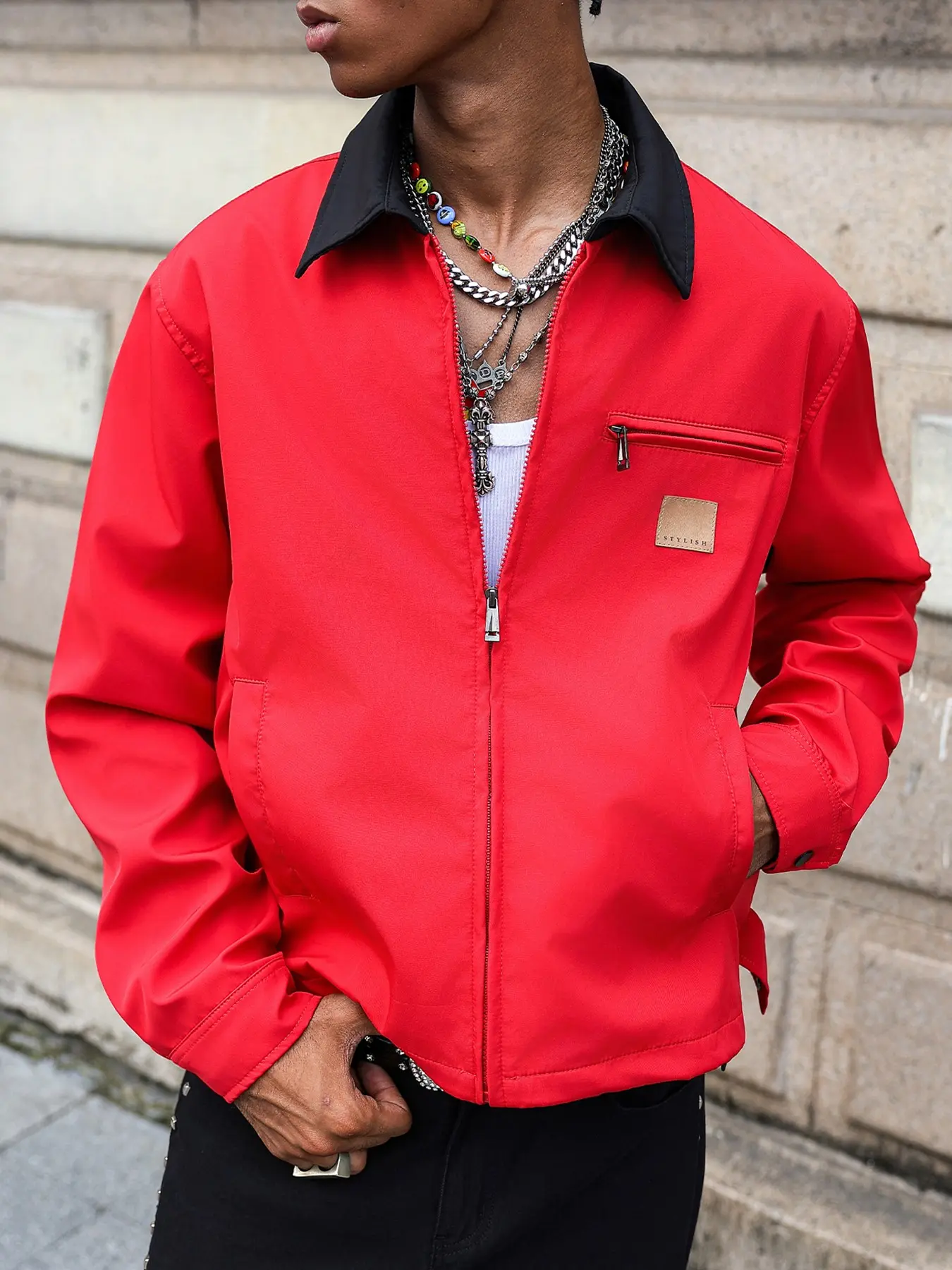 Men's Spring Summer Lapel Jacket, Soft Durable Casual Street Style, Asymmetrical Design, Plaid Pattern, Fitted Outerwear, No Padding, Unlined