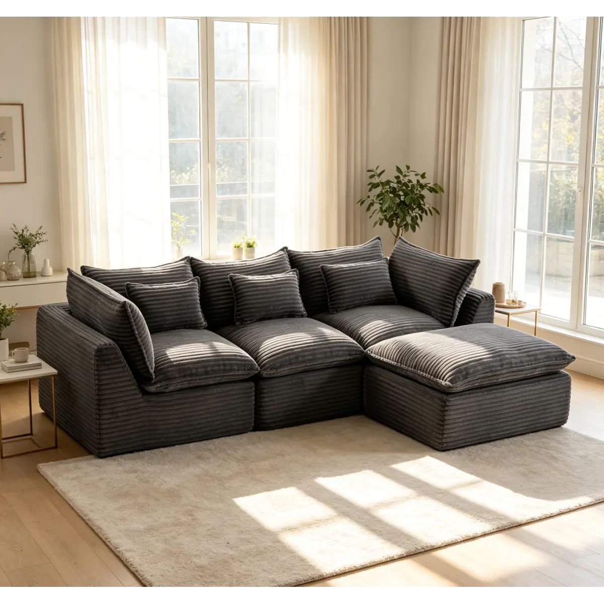 Aobtkel102.3" Width Cloud Couch Oversized Modular Sectional Sofa True Relax Comfy Couches Wide&Deep Seat Sofas for Living Room Furniture Sets, 3Seat with Ottoman