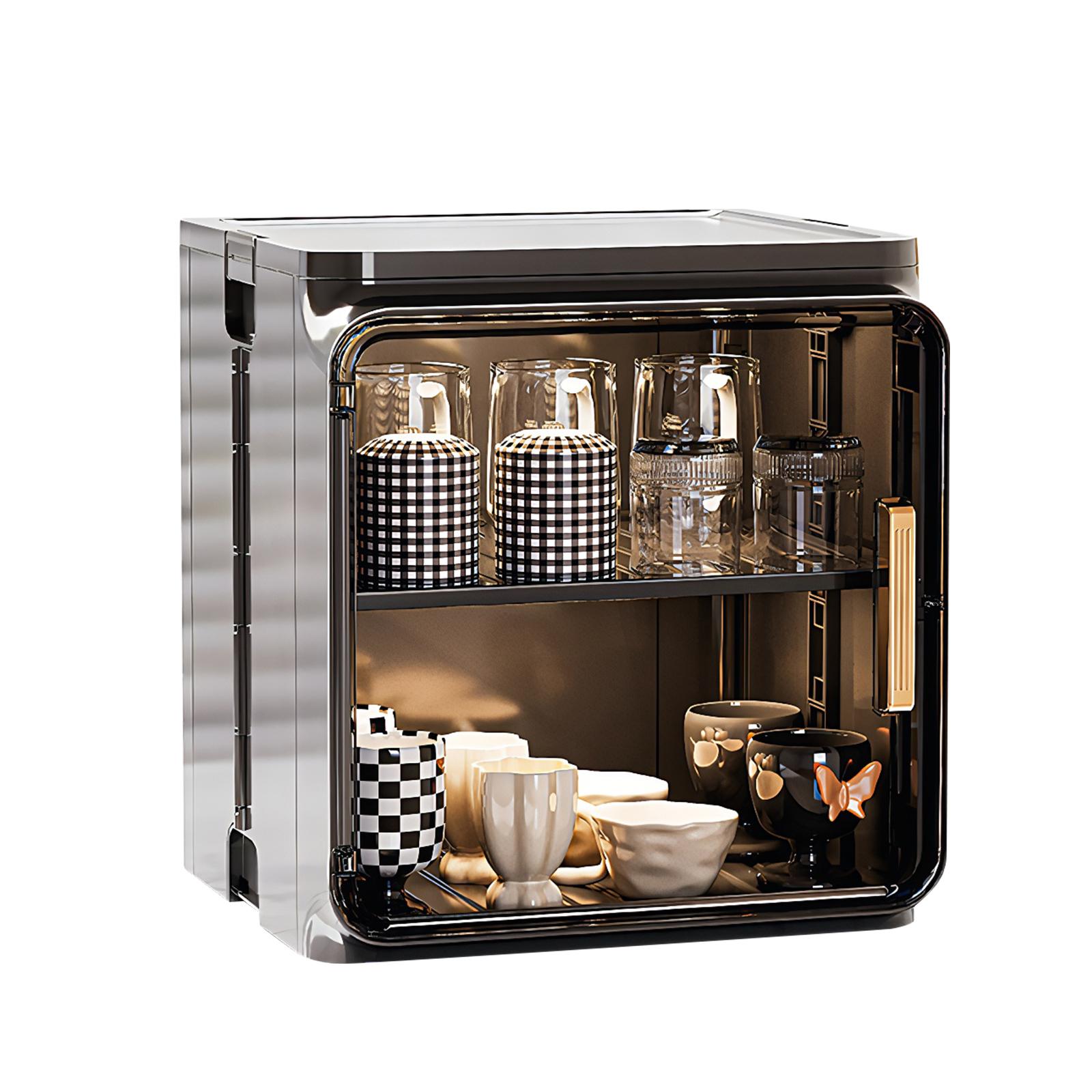 Stackable Plastic Multilayer Cup Storage Box Large Capacity Desktop Storage Display Shelf with Doors and Shelves for Office Kitchen Coffee Bars NEW