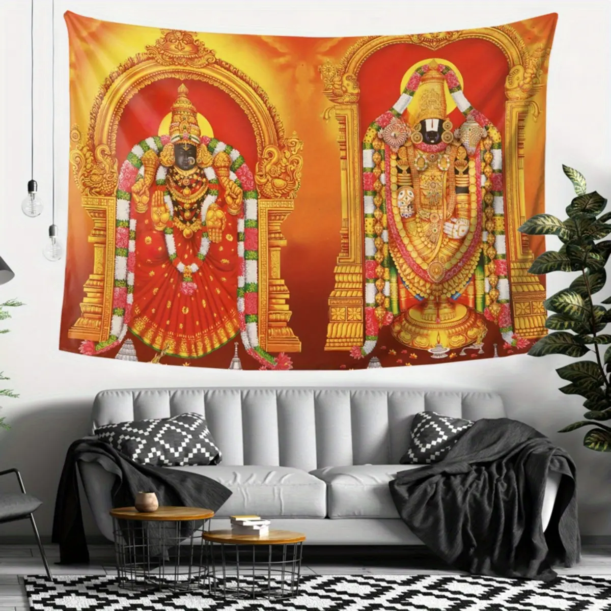 1pc Vishnu God And Lotus Stem Tapestry Wall Hanging - Vibrant Hindu Deity Art for Living Room, Bedroom, Or Dorm Decor, Aesthetic Polyester Tapestry, No Electricity Needed, Perfect Holiday Gift, Indian Home Decor, 2D Flat