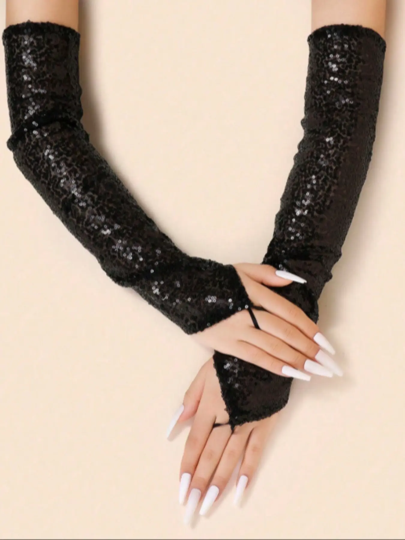 Stage Performance Glitter Reflective Gloves, Long Cosplay Costume Gloves, Hook Finger Nightclub Dance Gloves, Party Accessories