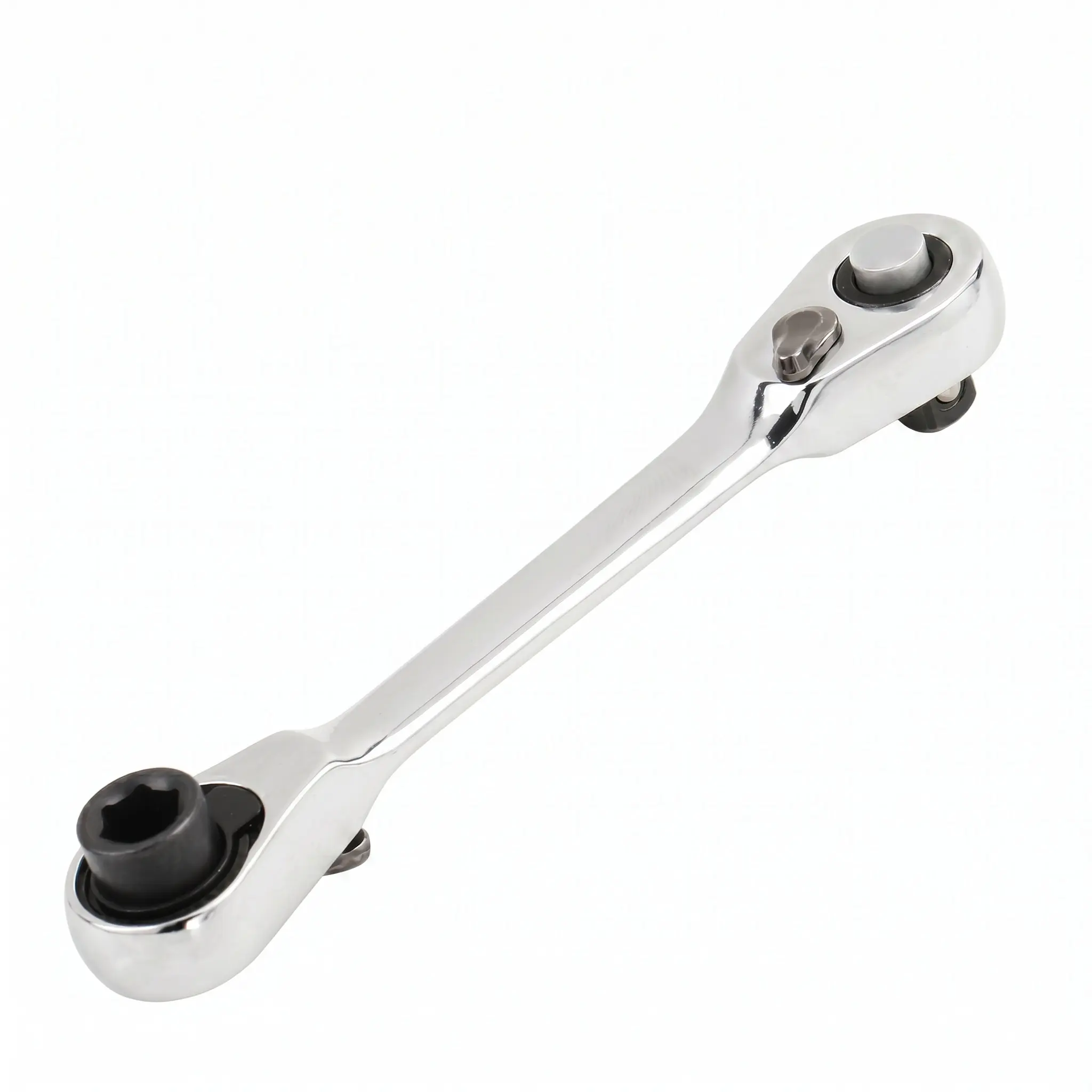 Silver Ratchet Wrench 1/4 Inch Mini Double Headed 72 Tooth Drive Socket (Bits Not Included), Ratchet Set Rotator Practical Accessories Tool, 5 Degrees Quick Install Release-YY1