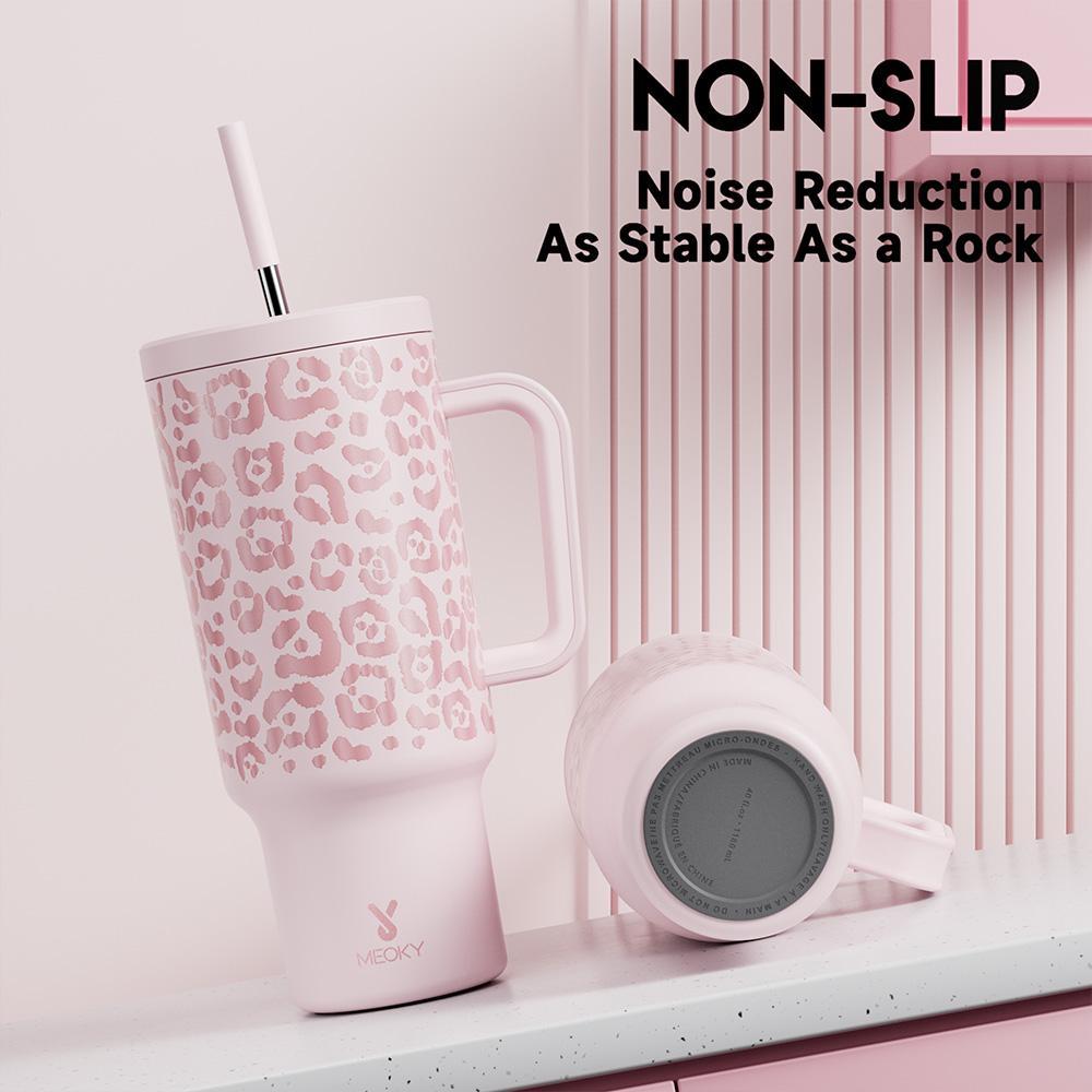 40oz Patterned Straw Handle Cup, 1 Count Multi-grid Ice Cube & Leak-proof Cup Lid with Silicone Handle, Stainless Steel Insulated Wide Mouth and Narrow Bottom for Easy Cleaning and Car Loading, Tumbler Insulated Travel Drinkware