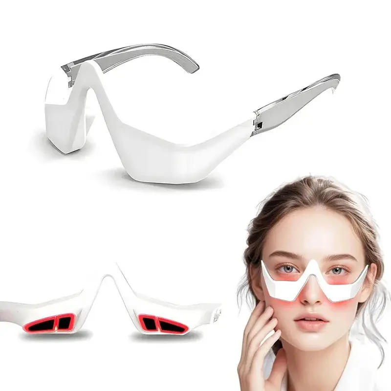 1 PC Under Eye Red Light Therapy Device, Red Light Therapy Glasses for Eyes, Eye Care Tool for Women & Men, Professional Eye Massage Instrument for Reducing Dark Circles and Puffiness, Smoothing Fine Lines Wrinkles and Rhytides Home & Office
