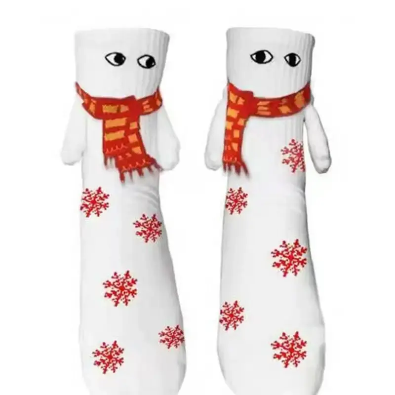 2 Pairs Fun Magnetic Couple Socks Christmas Gift Fashion Magnetic Holding Hands Socks Couple Socks Home Mid Tube Breathable Sock