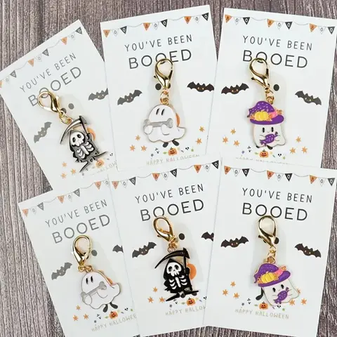 6pcs Cute Ghost Keychains, Keychain Set, Key Charms with Lobster Clasp, Mini Keychain Pendants with Pocket Hug Cards, Halloween Gifts for Friends and Family, Keychain Accessories, Personalized Accessories, Halloween Ornaments