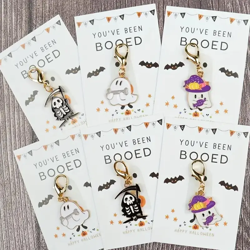 6pcs Cute Ghost Keychains, Keychain Set, Key Charms with Lobster Clasp, Mini Keychain Pendants with Pocket Hug Cards, Halloween Gifts for Friends and Family, Keychain Accessories, Personalized Accessories, Halloween Ornaments