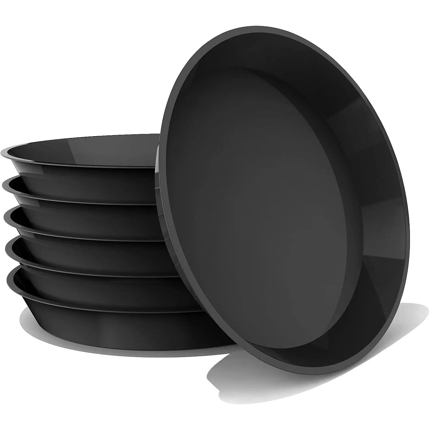 6 Pack   4 6 8 10 12 14 16 18 20 22 Inch Plastic  Tray, Sturdy and Durable Flower Pot Container Accessories  Pot Saucers for Indoor and Outdoor (6 Inch, Black)