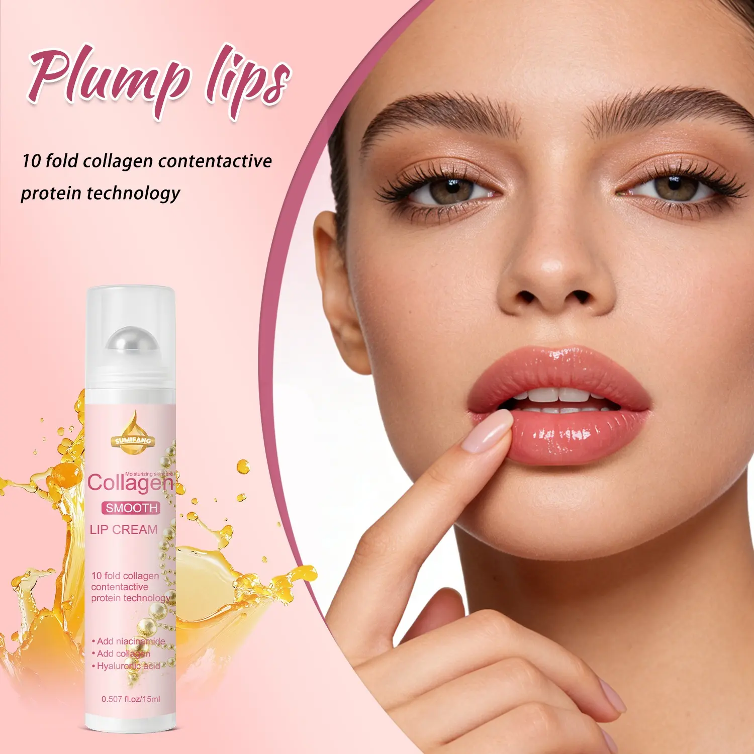 SUMIFANG Collagen Lip Cream 15ml - Collagen + Niacinamide + Hyaluronic Acid – Plumps lips, smooths lip lines, deeply moisturizes, Moisturizing, Lip Plumping Glossy | Repairs dry lips, improves lip elasticity | Can be used as a lip balm base