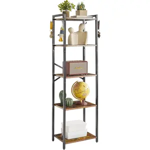 2026 New Arrival Multi Purpose YMYNY Bookshelf, 5-Tier Ladder Shelf Organizer, Narrow Shelving Unit, Corner Storage Racks, Large Capacity Bookcase, for Home Office Living Room Balcony Bathroom, 57.7" H, Metal Frame,UHBC005H