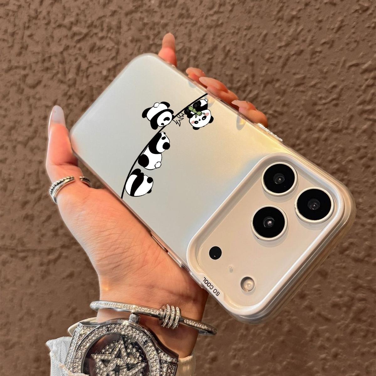 Four pandas Pattern Case for iPhone 17 Pro Max 17 Air 16/15/14/13/12/11 Pro Max XR XS E Plus Retro High-end Shockproof Drop Screen Protection Cute Durable PC Smartphone Cover