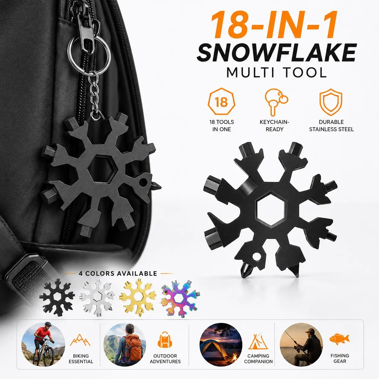 Must-Have Pocket Snowflake Multi Wrench, 18 Functions Stainless Steel Survival Tool, Compact Screwdriver Bottle Opener Gadget for Travel & Camping Gifts