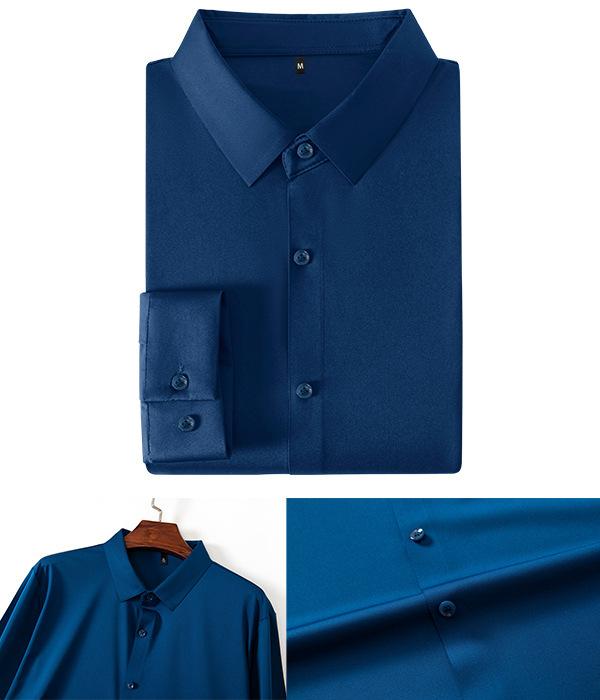 [Seamless & High-Stretch] Cross-Border Bestseller: Men's Solid-Color 4-Way Stretch Shirt - Non-Iron, Wrinkle-Resistant, European Sizing (Business Casual)