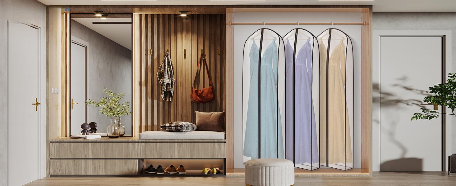 Breathable 72" Long Dress Bags for Gowns, Silky Wedding Dress Storage Bags with 7" Gusset, Wrinkle-Free Closet Organizer for Evening & Puffy Dresses, Set of 2