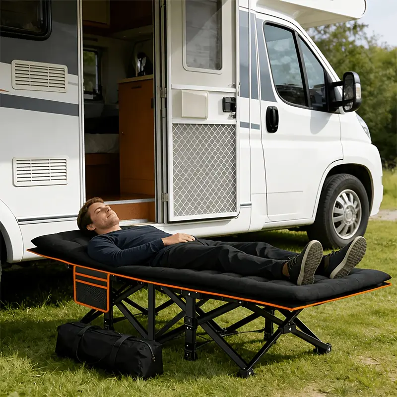 59/73/75/77in Heavy-duty Folding Bed Optional with Or Without Mattress with Multi Leg Design for Stable Support, Capacity Of 120/430/530/630LBS, Portable Camping Bed with Side Pockets And Pillows, All Season, Napping Bed, Guest Bed-Saving Space