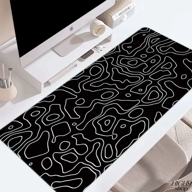 Abstract Line Texture Art Large Desk Mouse Pad, Natural Non-Slip Rubber Base, Heat Transfer Printed Smooth Gaming Desktop Mat For Office & PC Gaming Use