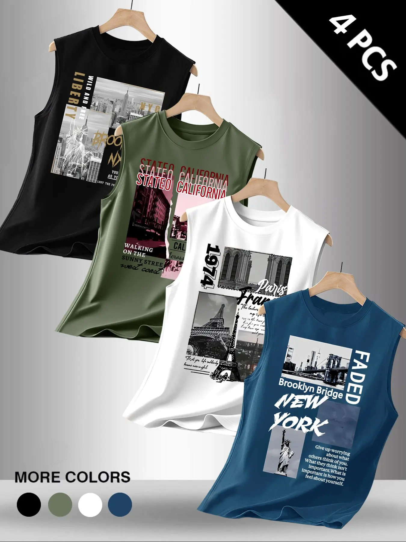 Men's Letter City Element Print Round Neck Sleeveless T-Shirt, Casual Comfortable Top, Summer Outdoor Wear, Gift for Men