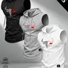 3-Pack Men's Bull Print Sleeveless Hooded Sports Tank Tops, Bold Bull Head Design, Streetwear Style, Fitness & Casual Wear