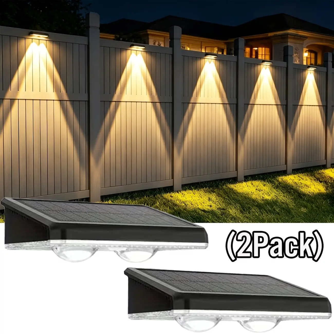 2-Pack RGB Solar Fence Lights, 8 Lighting Modes, Outdoor Solar Wall Light, Garden Fence Light, Ideal for Yard, Porch, Gate, Christmas Decor