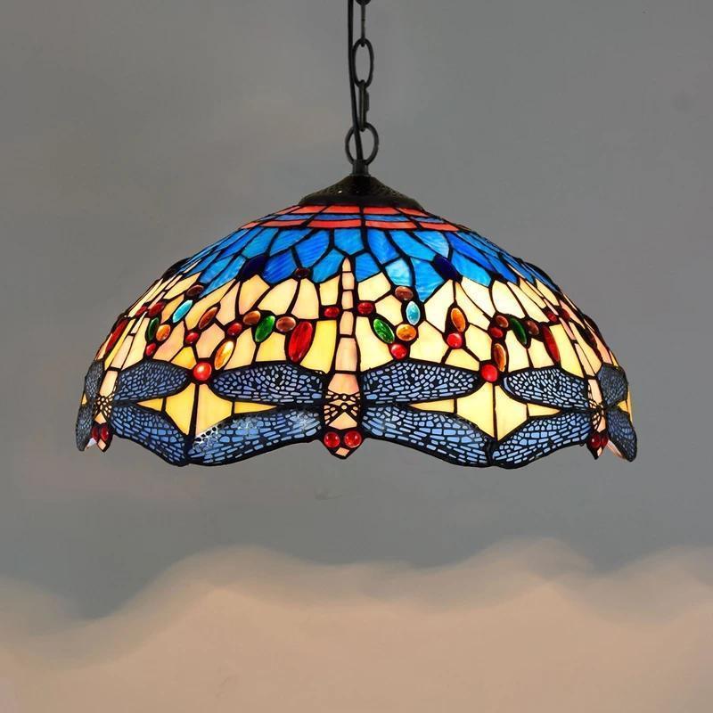 European-style vintage Tiffany colored glass bar restaurant chandelier creative country-style glass lantern