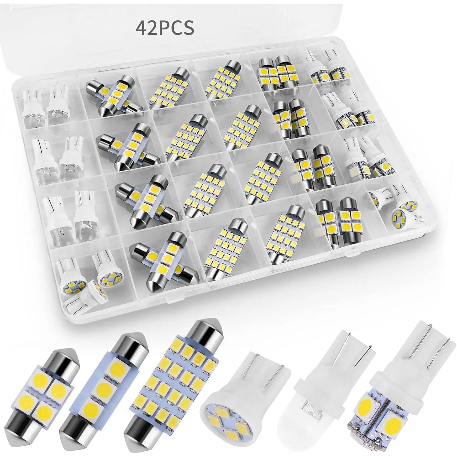 14/42/70Pcs Super Bright White LED Interior Car Lights Kit, Universal Dome Map License Plate Bulbs T10 194 DE3175, Automotive Light Bulbs Set