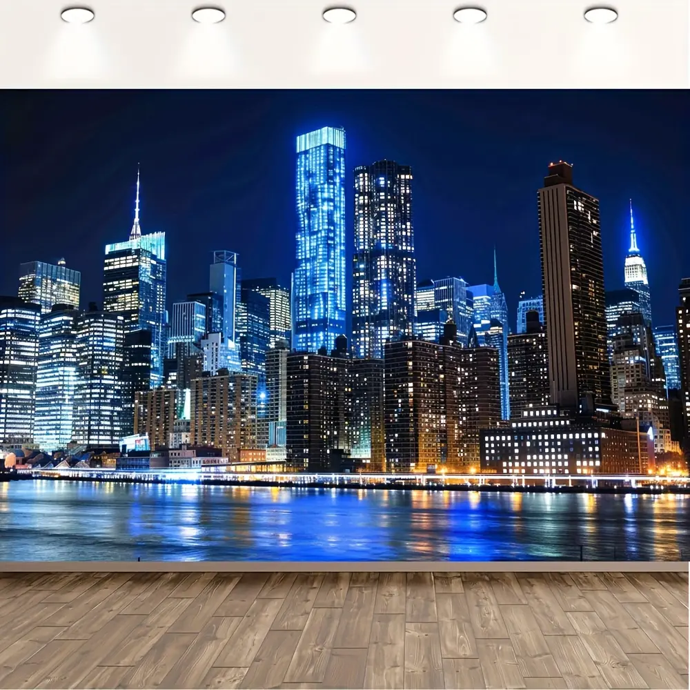 Premium Polyester Lightweight New York City Night Skyline Print Tapestry Wall Hanging - Urban Wall Decor, Wedding Baby Shower Engagement Anniversary Photography Backdrop for Living Room, Office