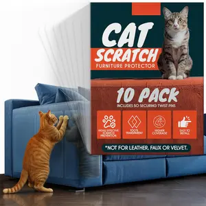 Anti  Scratch Furniture Protector, 10-Pack Couch Protector from  Claws - Heavy-Duty, Easy-to-Apply  Deterrent and Shield for Sofa Corners, Walls, Doors- with 50 Twist Pins