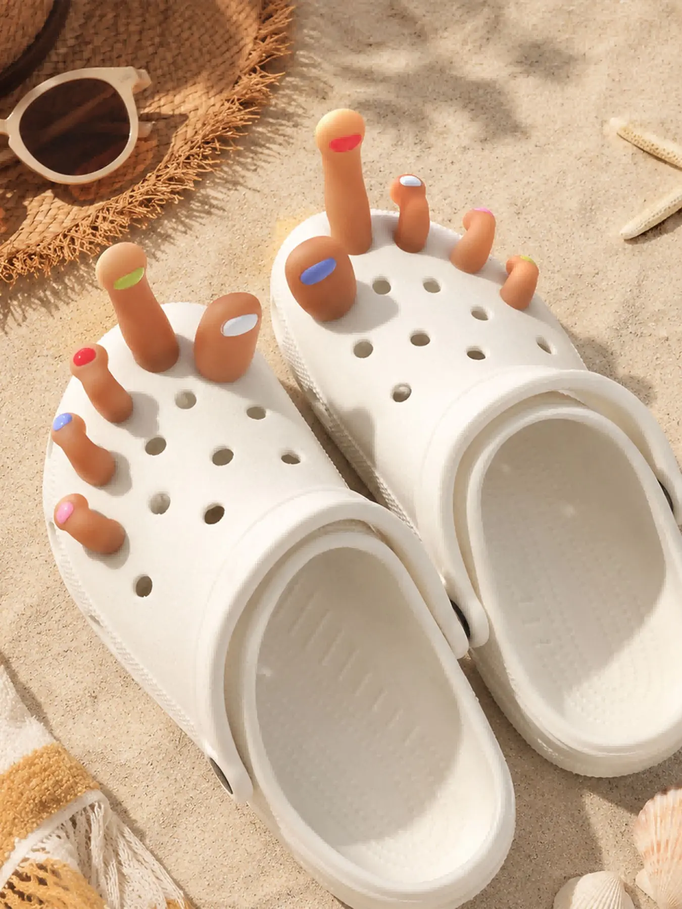 10pcs Simulation Toenail Charms, Funny DIY Decorations for Sandals, Slippers, Beach Shoes, Garden Clogs, Creative Shoe Accessories
