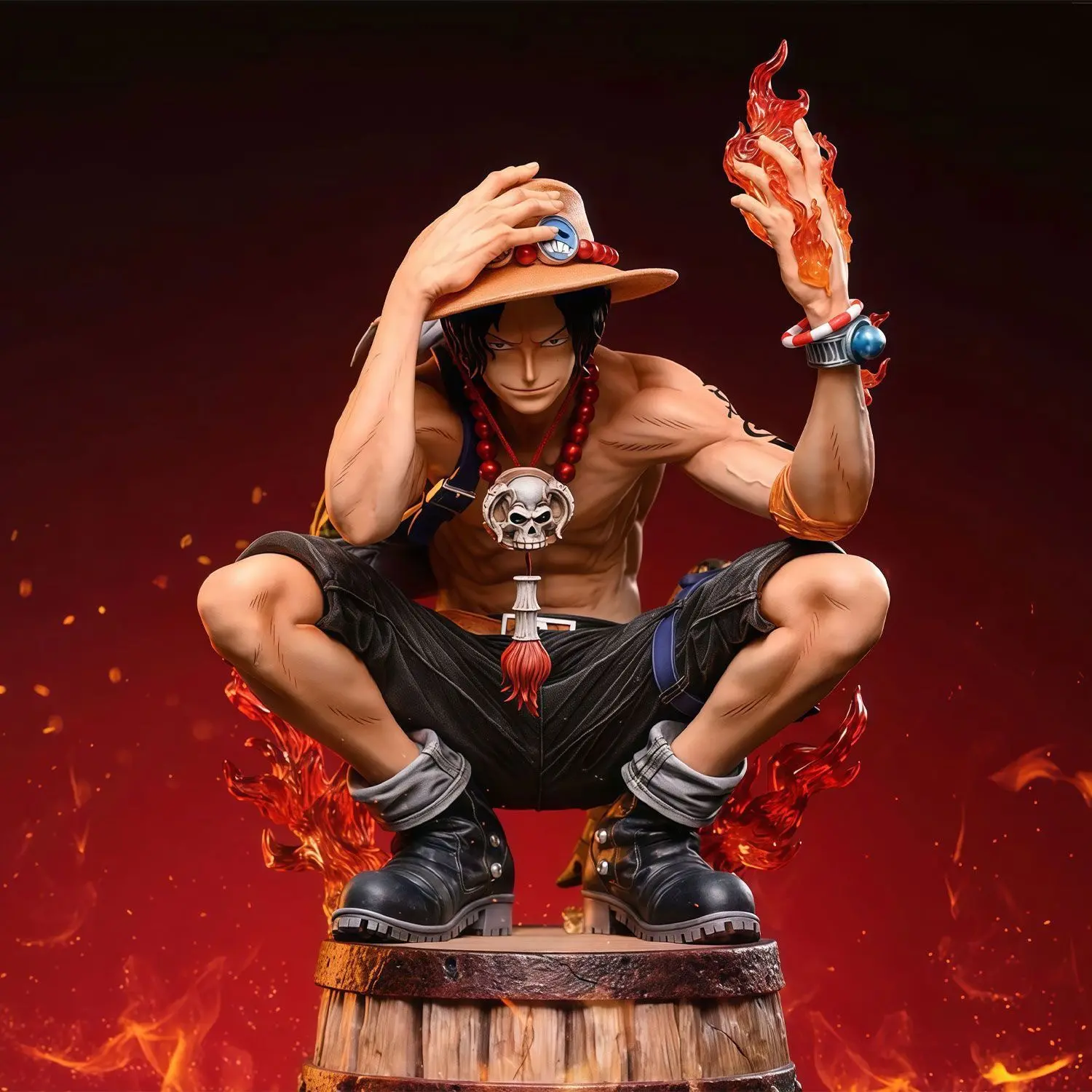 One Piece Ace Figure 29cm, Flame Effect, Replaceable Hands and Head, Anime Model Ornament, Collectible Display Item