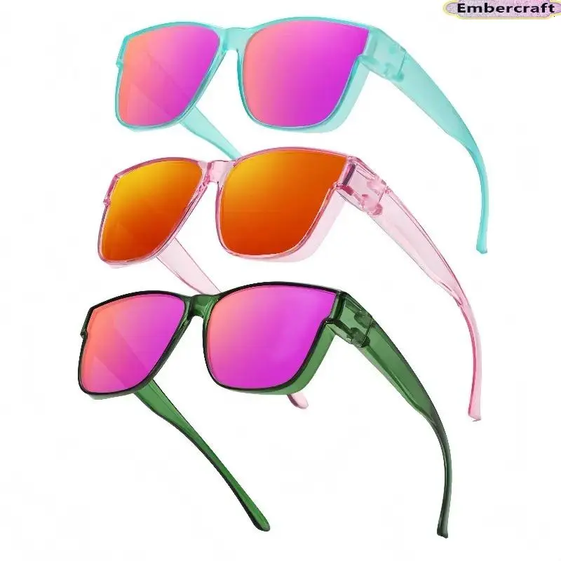3 Pack Flip Up Fit Over Sunglasses, Viral Candy Color Frame Aesthetic, Fits Over Prescription Glasses, UV400 Mirrored Lenses Anti-Glare Sun Protection, Lightweight Durable Unisex Design for Driving, Beach, Travel, Fishing & Daily Outdoor Wear