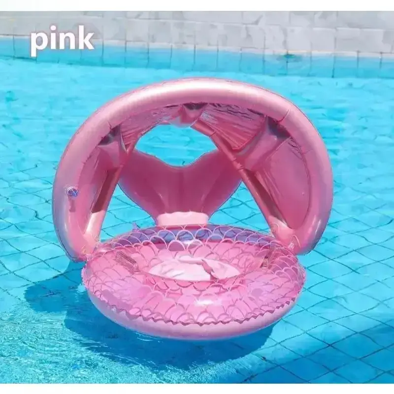 Kids Inflatable Mermaid Tail Pool Float, Thick Durable PVC Water Toy with UV Protection Canopy, Easy-to-Inflate for Summer Pool Play & Fun Mermaid Theme Activities
