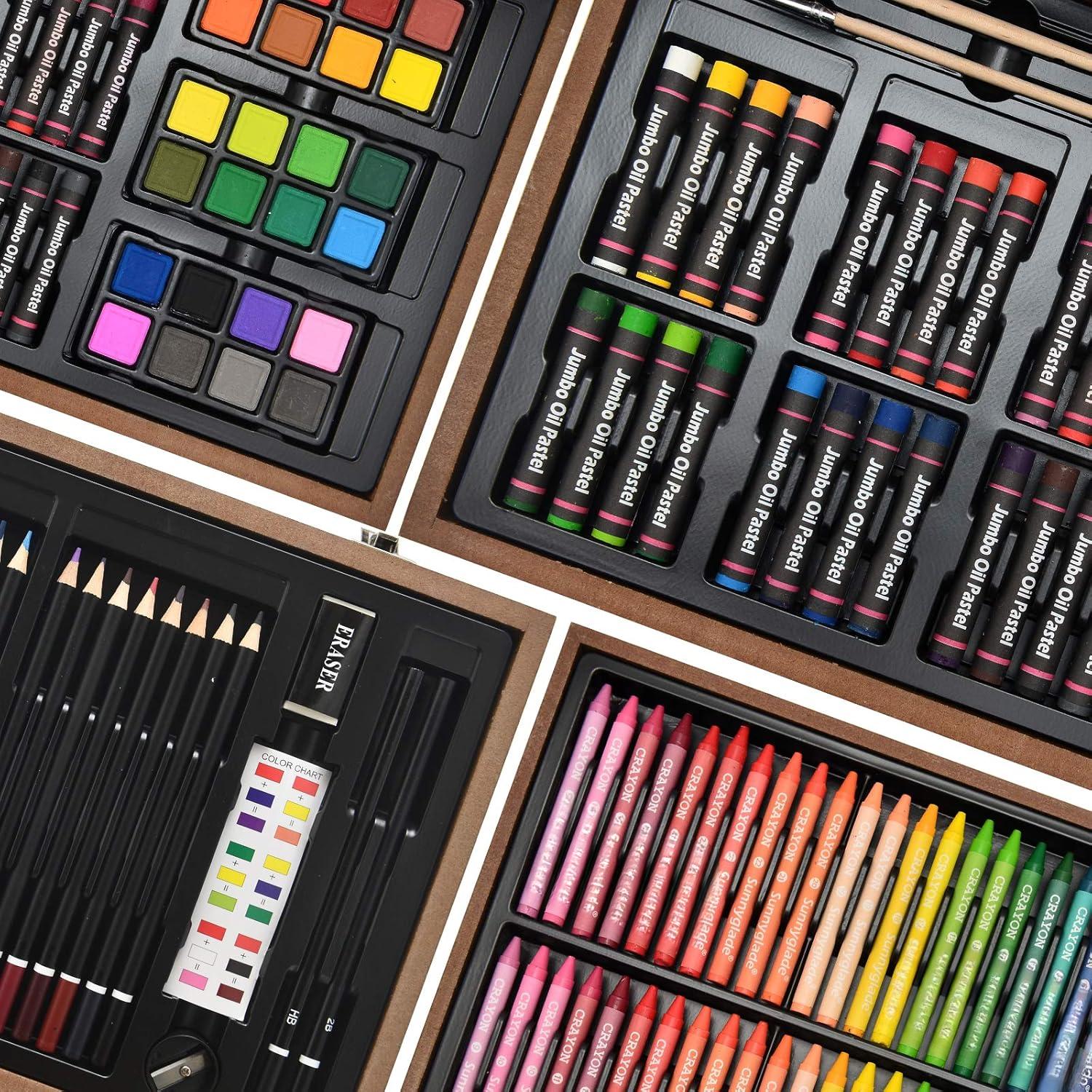 145 count Deluxe Art Set, Wooden Art Box & Drawing Kit with Crayons ...