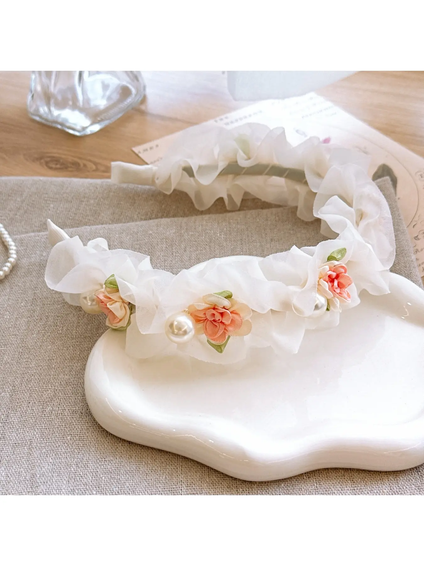 Super Fairy Forest-Style 3D Mesh Lace Hairband Jasmine Loose High Crown Headband Wide-Brim Hair Press Accessory