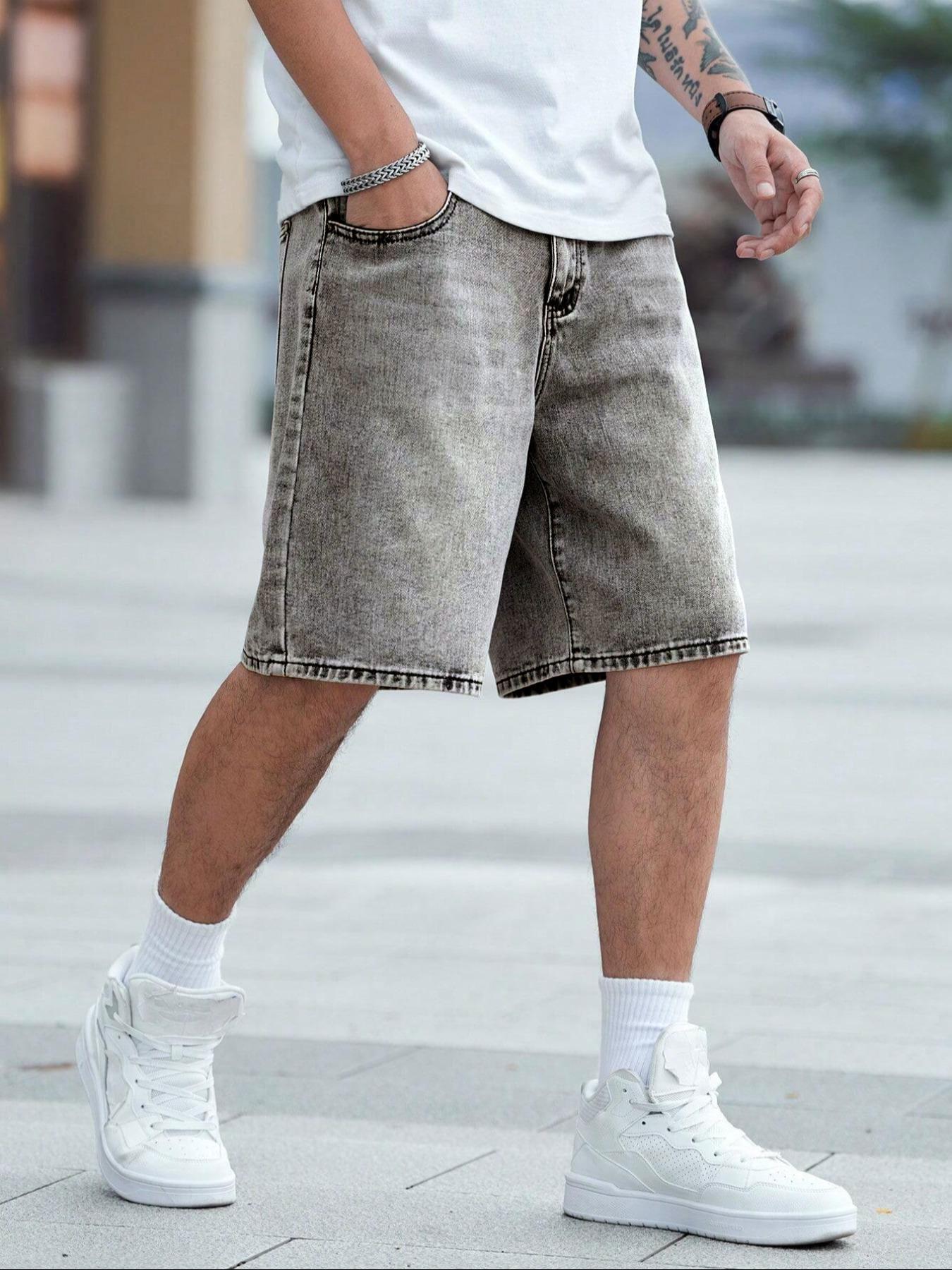 Men's Solid Color Denim Shorts, Loose Casual Fashion Comfy Shorts for Summer, Men's Bottoms for Daily Wear