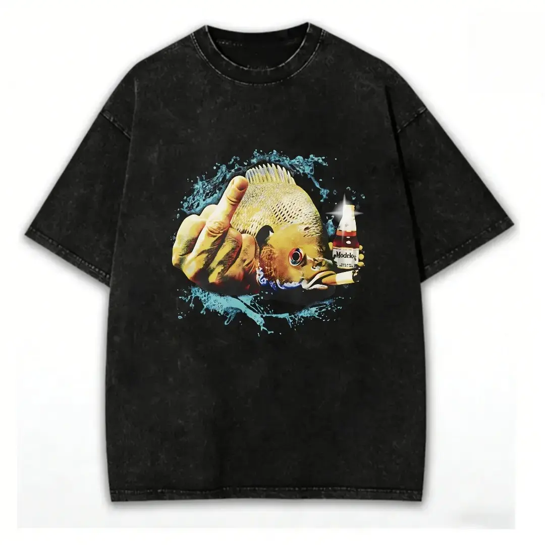 Men's Funny Fishing T-Shirt with Bluegill Middle Finger Graphic, Casual Short Sleeve Menswear Top in Soft  Fabric, Christmas Gift Animal Tee Streetwear