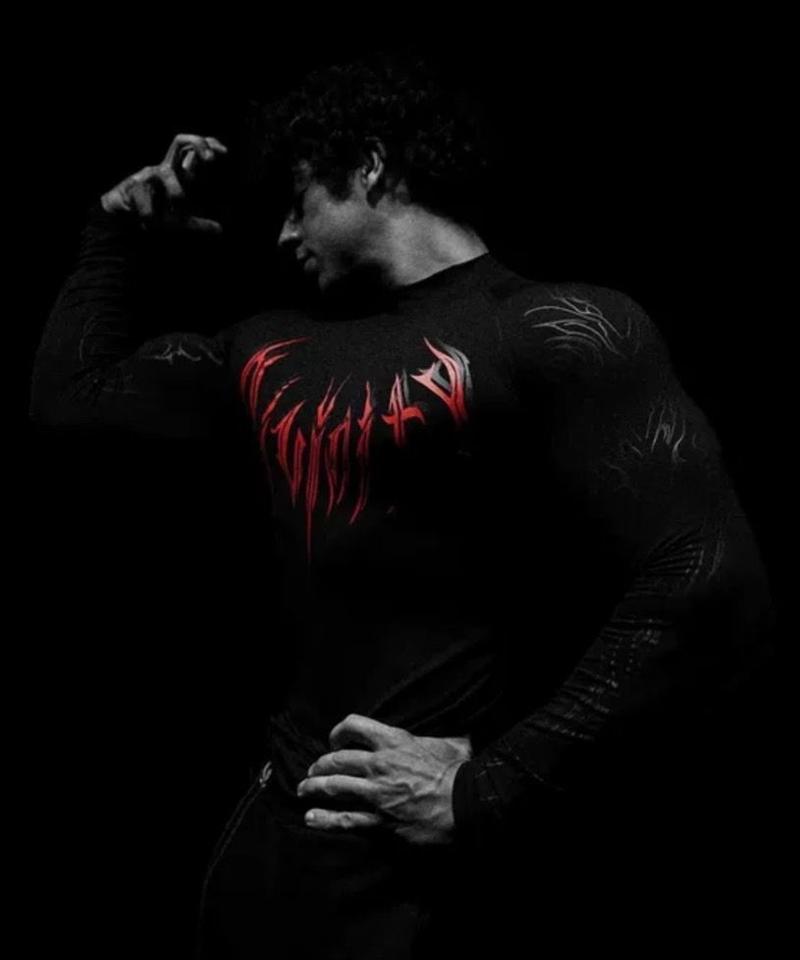 Sweet Spice Girl Show Body Gothic Tight High Elastic Fitness Sports Semi-High Neck Quick Drying Breathable Long Sleeve T-Shirt Men and Women