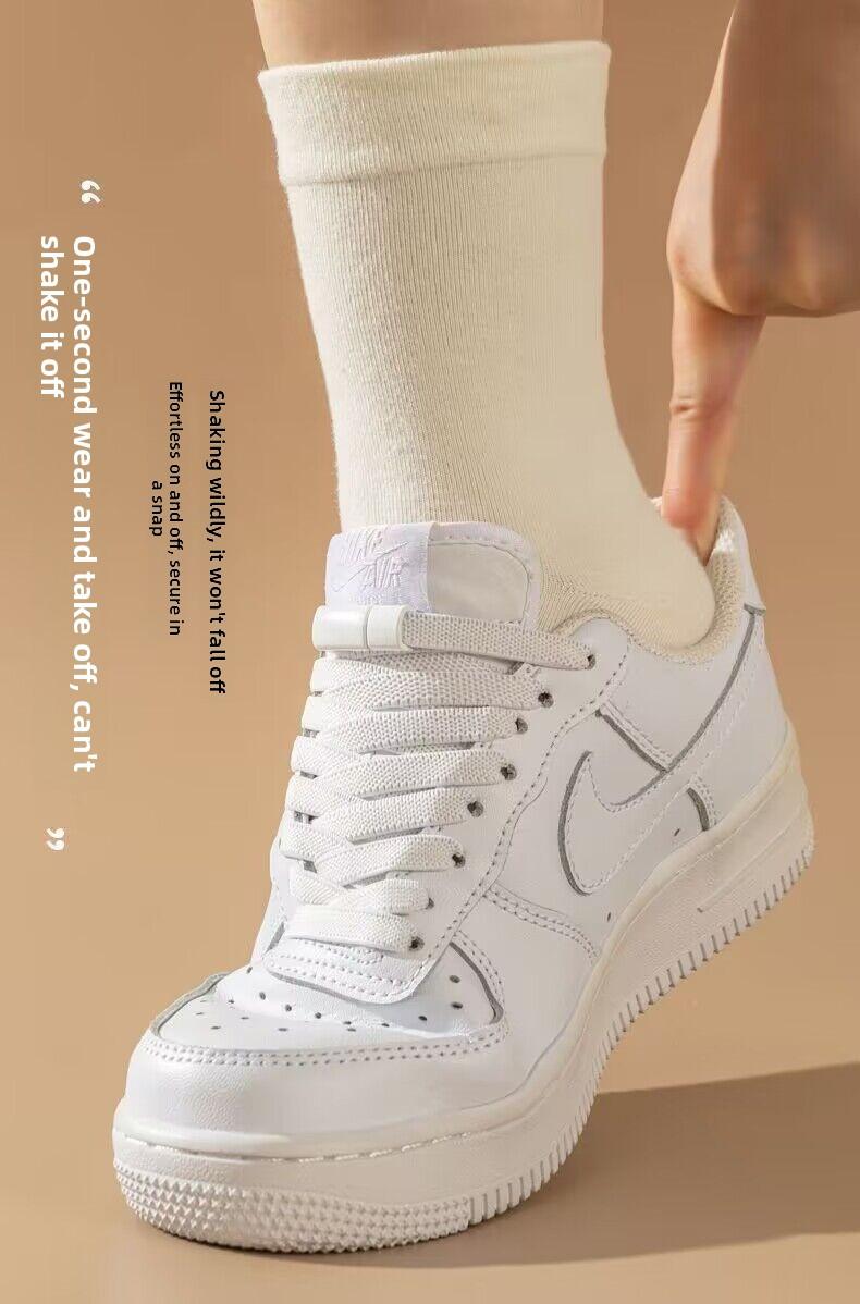 Lazy free buckle shoelaces, white elastic elastic rope, flat sports men's and women's children's free tie fixing artifact