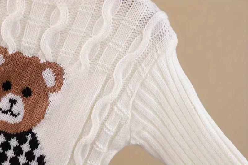 1pc Kids Cartoon Bear Turtleneck Sweater - 100% Acrylic Knit Fabric, Casual High Neck, Skinny Fit, Long Sleeve, Regular Length - Boys and Girls Fall/Winter Pullover Sweater